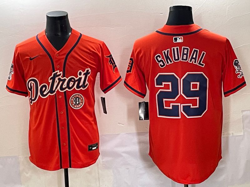 Men 2025 Detroit Tigers 29 Skubal Orange Fashion Nike MLB Jersey style 7157